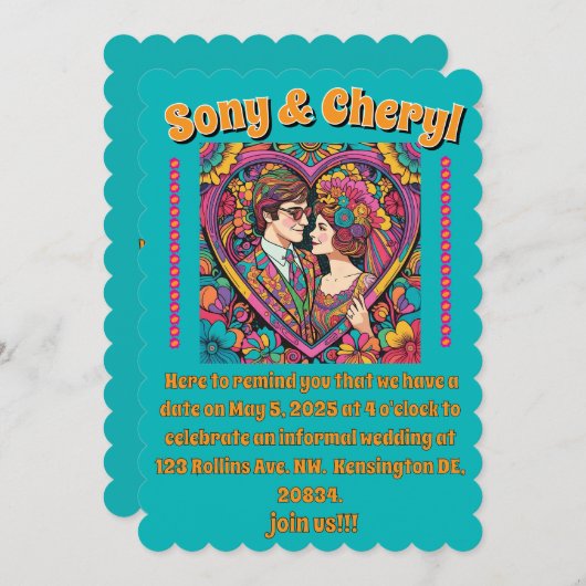 "BRUILOFT UITNODIGING" KAART (Voorkant / Achterkant)