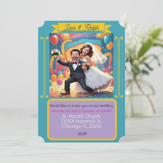 " BRUILOFT UITNODIGING KAART " (Staand voorkant)