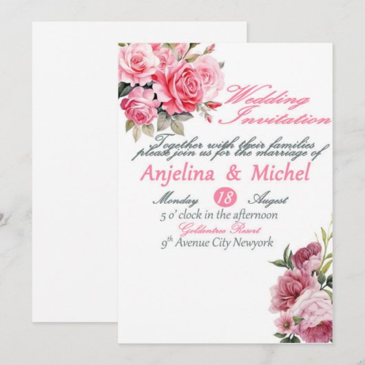 Bruiloft Uitnodiging Kaart, Bruiloft Dag Uitnodige (Voorkant / Achterkant)