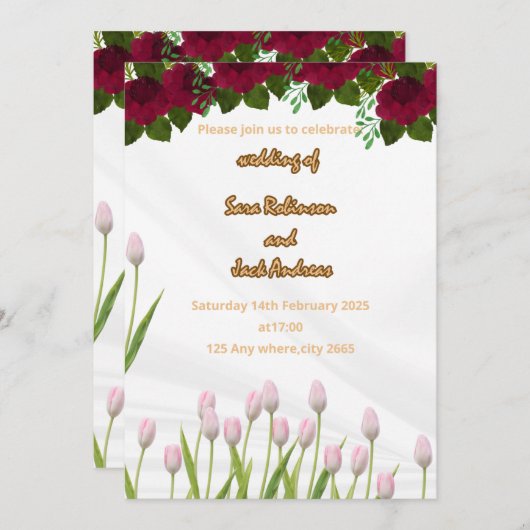 bruiloft uitnodiging kaart Grootte: 5 "x 7" (Voorkant / Achterkant)