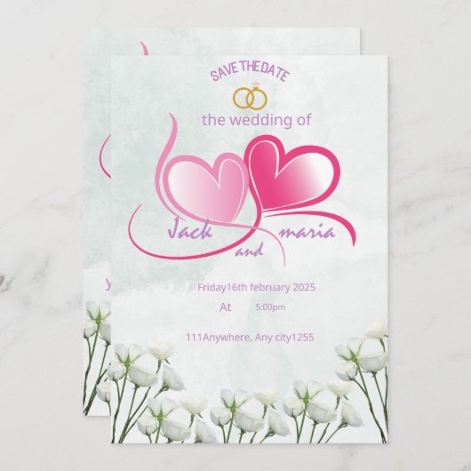 bruiloft uitnodiging kaart Grootte: 5 "x 7" (Voorkant / Achterkant)