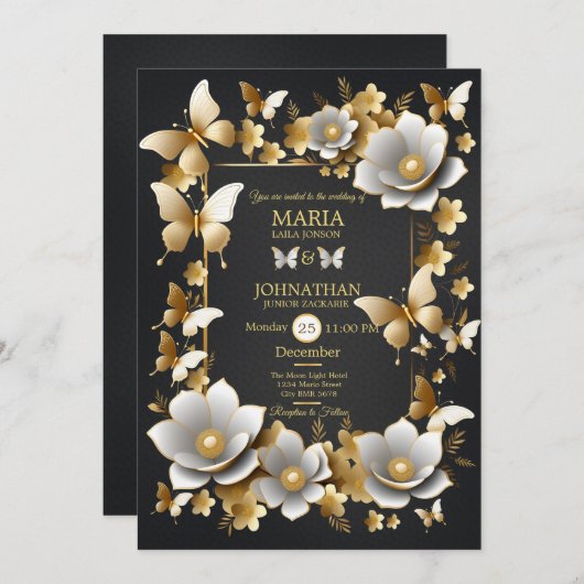 Bruiloft uitnodiging kaart vlinders (Voorkant / Achterkant)