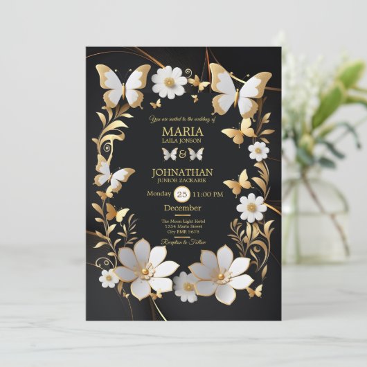 Bruiloft uitnodiging kaart vlinders (Staand voorkant)