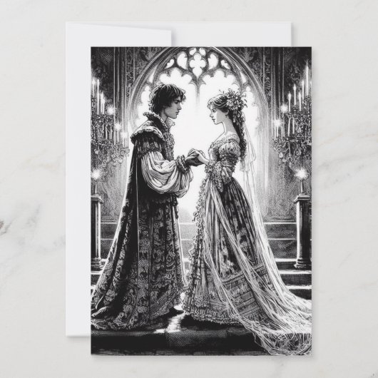 Bruiloft Uitnodiging Kaart - Zwart Wit Romeo Julie (Achterkant)