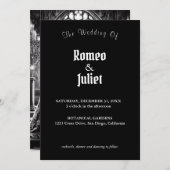 Bruiloft Uitnodiging Kaart - Zwart Wit Romeo Julie (Voorkant / Achterkant)