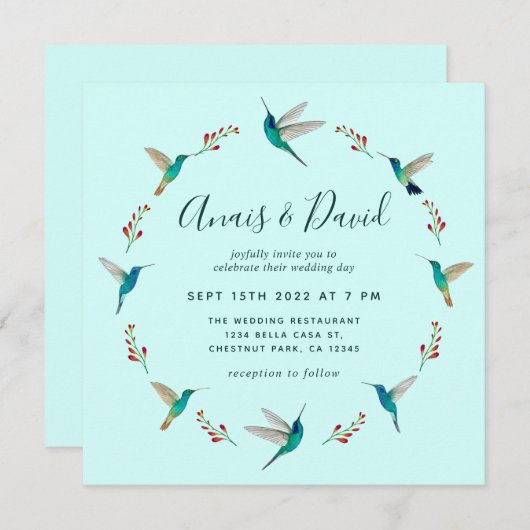 Bruiloft uitnodiging Kolibrie (Voorkant / Achterkant)