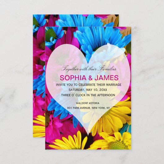 Bruiloft Uitnodiging madeliefjes kleurrijke bloem  (Voorkant / Achterkant)