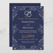 Bruiloft uitnodiging: marineblauw, zilver, rsvp, Q Kaart (Voorkant / Achterkant)