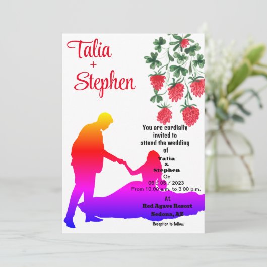 Bruiloft uitnodiging met bruidegom (Staand voorkant)