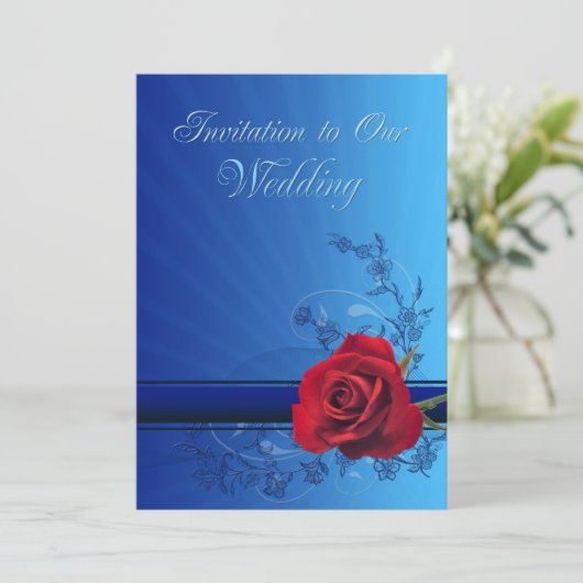 Bruiloft uitnodiging met een rode roos van liefde (Staand voorkant)