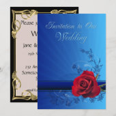 Bruiloft uitnodiging met een rode roos van liefde (Voorkant / Achterkant)