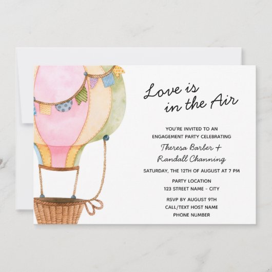 Bruiloft uitnodiging met hete lucht ballon (Voorkant)