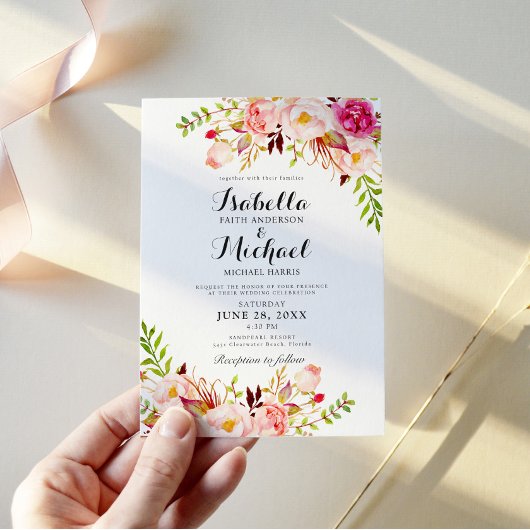 Bruiloft uitnodiging met landelijke bloemenprint