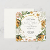 Bruiloft uitnodiging met landelijke zonnebloem (Voorkant / Achterkant)