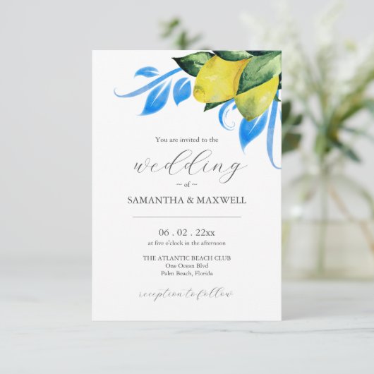 Bruiloft uitnodiging met QR Code Botanische Citroe (Staand voorkant)