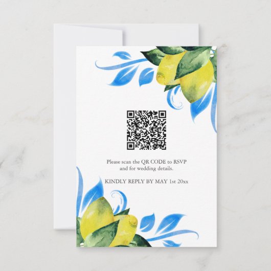 Bruiloft uitnodiging met QR Code Botanische Citroe (Achterkant)