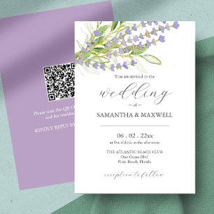 Bruiloft uitnodiging met QR Code Botanische Lavend