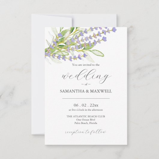 Bruiloft uitnodiging met QR Code Botanische Lavend (Voorkant)