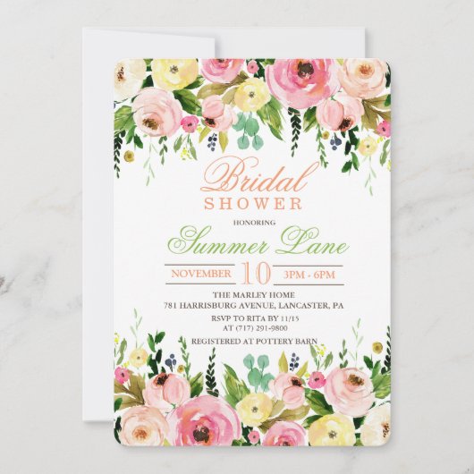 Bruiloft uitnodiging met rustieke bloemen (Voorkant)