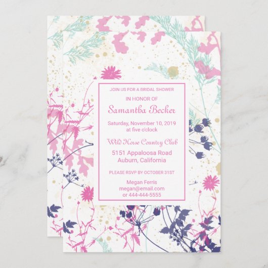 Bruiloft uitnodiging met speelse botanische illust (Voorkant / Achterkant)