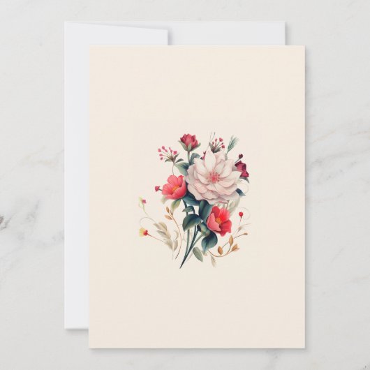 Bruiloft uitnodiging mooie bloemen rood blauw clas (Achterkant)