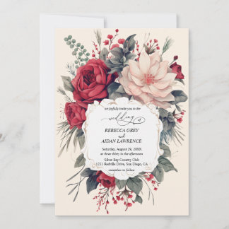 Bruiloft uitnodiging mooie bloemen rood blauw clas