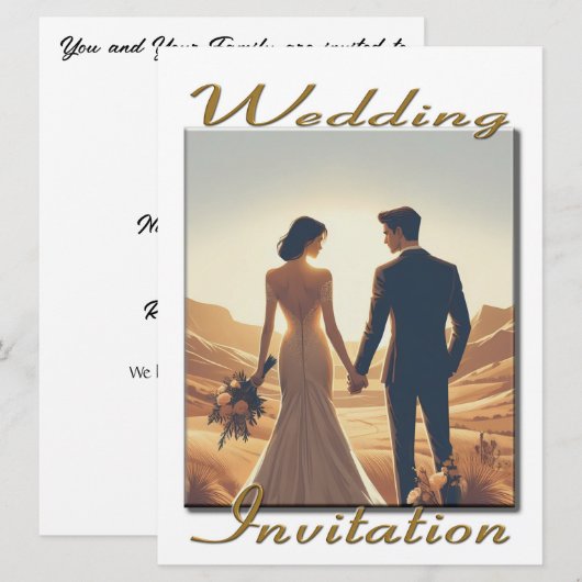 Bruiloft Uitnodiging paar in de zonsondergang (Voorkant / Achterkant)