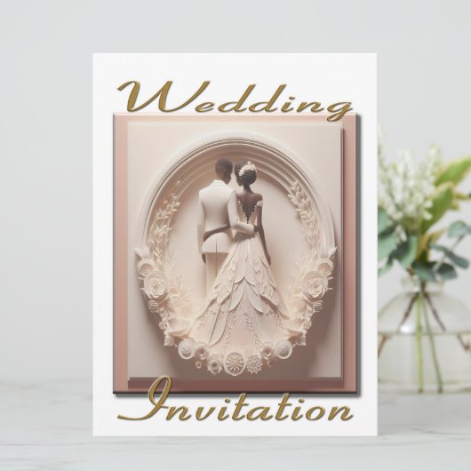 Bruiloft uitnodiging Paar in een cirkel van bloeme (Staand voorkant)