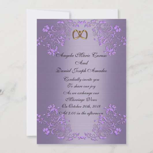 Bruiloft uitnodiging paarse Satijn look (Voorkant)