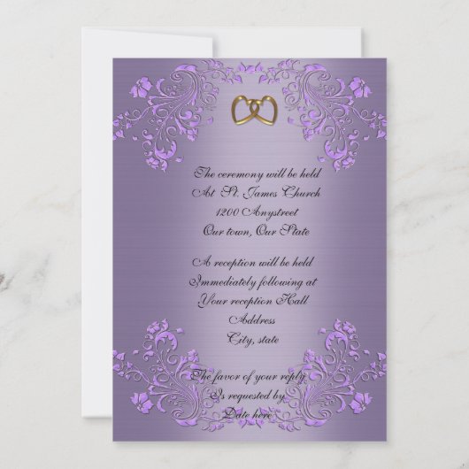 Bruiloft uitnodiging paarse Satijn look (Achterkant)