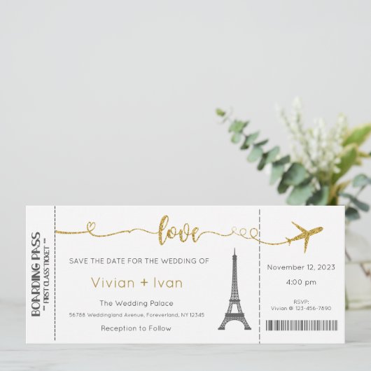 Bruiloft uitnodiging, Paris bruiloft uitnodigen, l Kaart (Staand voorkant)