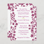 Bruiloft uitnodiging-pruim wervelingen en bloemen uitnodiging briefkaart (Voorkant / Achterkant)