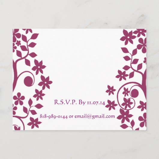 Bruiloft uitnodiging-pruim wervelingen en bloemen uitnodiging briefkaart (Achterkant)