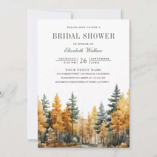 Bruiloft Uitnodiging QR Code Rustieke Herfst Bos F (Voorkant)