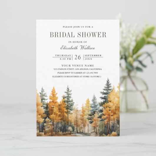 Bruiloft Uitnodiging QR Code Rustieke Herfst Bos F (Staand voorkant)