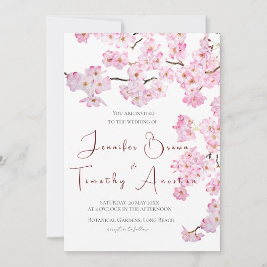 Bruiloft uitnodiging roze kersenbloesem 2024 (Voorkant)