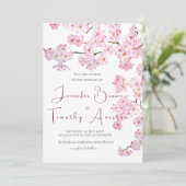 Bruiloft uitnodiging roze kersenbloesem 2024 (Staand voorkant)