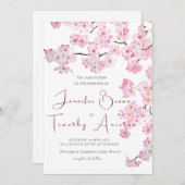 Bruiloft uitnodiging roze kersenbloesem 2024 (Voorkant / Achterkant)