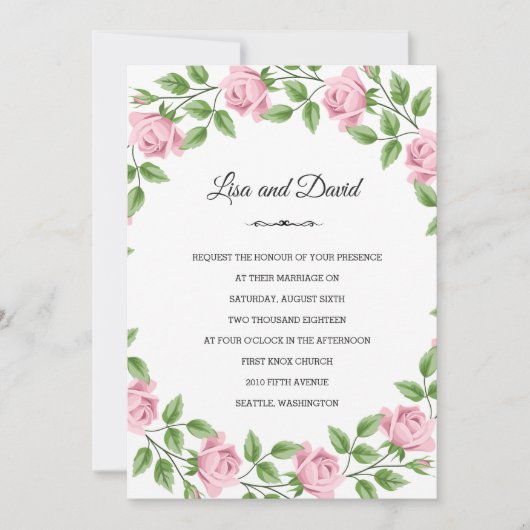 Bruiloft uitnodiging-roze rozen kaart (Voorkant)