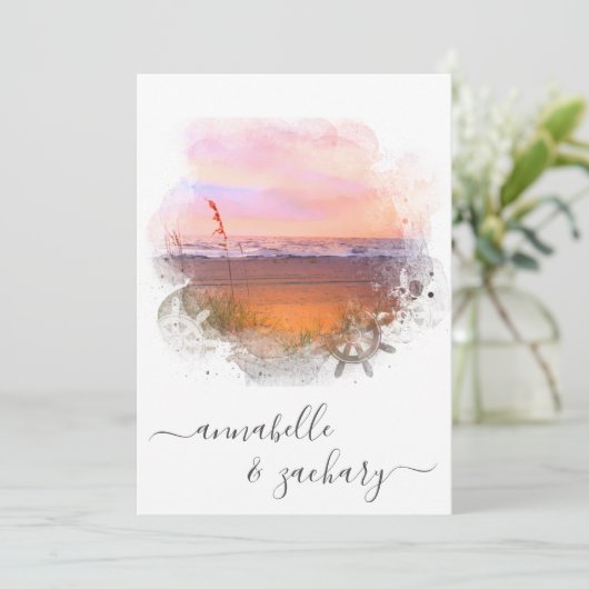 *~* BRUILOFT UITNODIGING + RSVP - QR Beach AR7 (Staand voorkant)