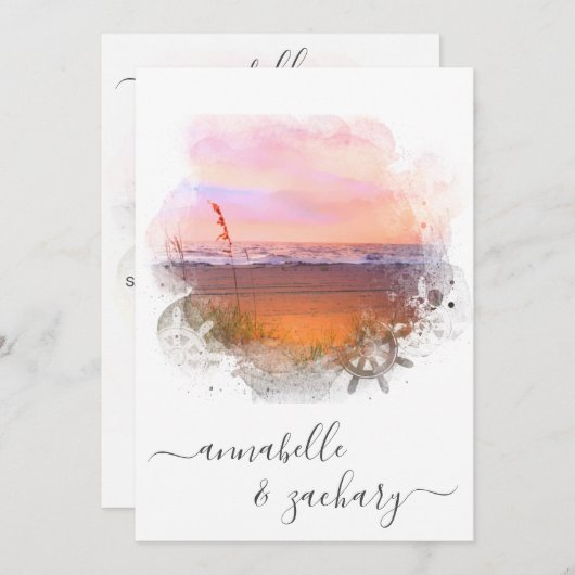 *~* BRUILOFT UITNODIGING + RSVP - QR Beach AR7 (Voorkant / Achterkant)