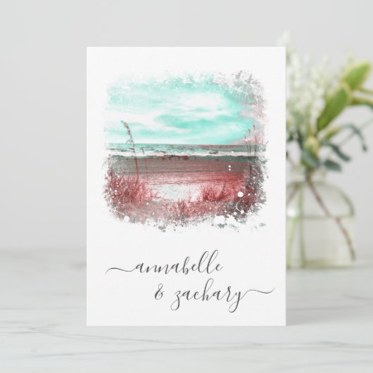 *~* BRUILOFT UITNODIGING + RSVP - Strand QR AR7 (Staand voorkant)