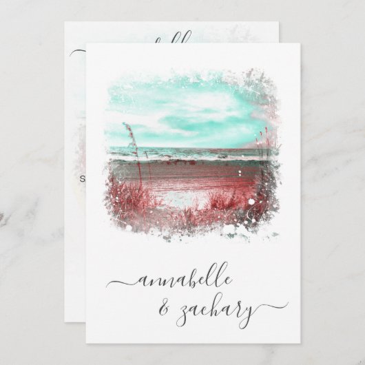 *~* BRUILOFT UITNODIGING + RSVP - Strand QR AR7 (Voorkant / Achterkant)