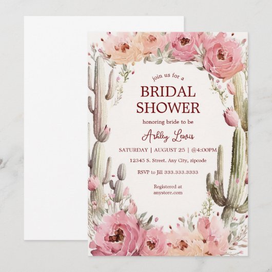 Bruiloft uitnodiging Rustic Cactus Tuin Boho Cactu (Voorkant / Achterkant)