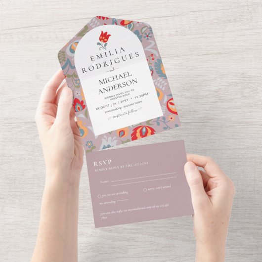 Bruiloft Uitnodiging Spaans Engels Rsvp FOLKART (Afscheurbaar)