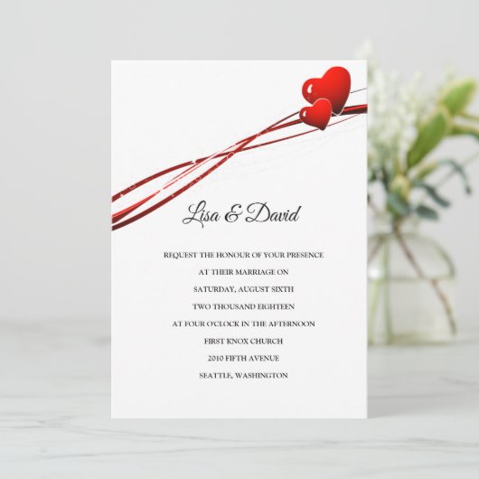 Bruiloft uitnodiging-twee harten kaart (Staand voorkant)