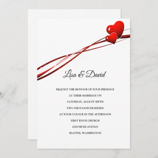 Bruiloft uitnodiging-twee harten kaart (Voorkant / Achterkant)