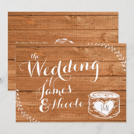 Bruiloft uitnodiging van Eikenhout met hartvormige (Voorkant / Achterkant)