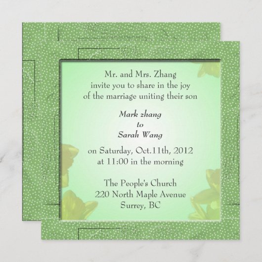 bruiloft, uitnodiging van Groom's ouders (Voorkant / Achterkant)