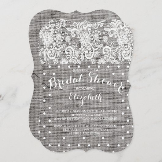 Bruiloft uitnodiging van ruwe jute kant grijs (Voorkant / Achterkant)